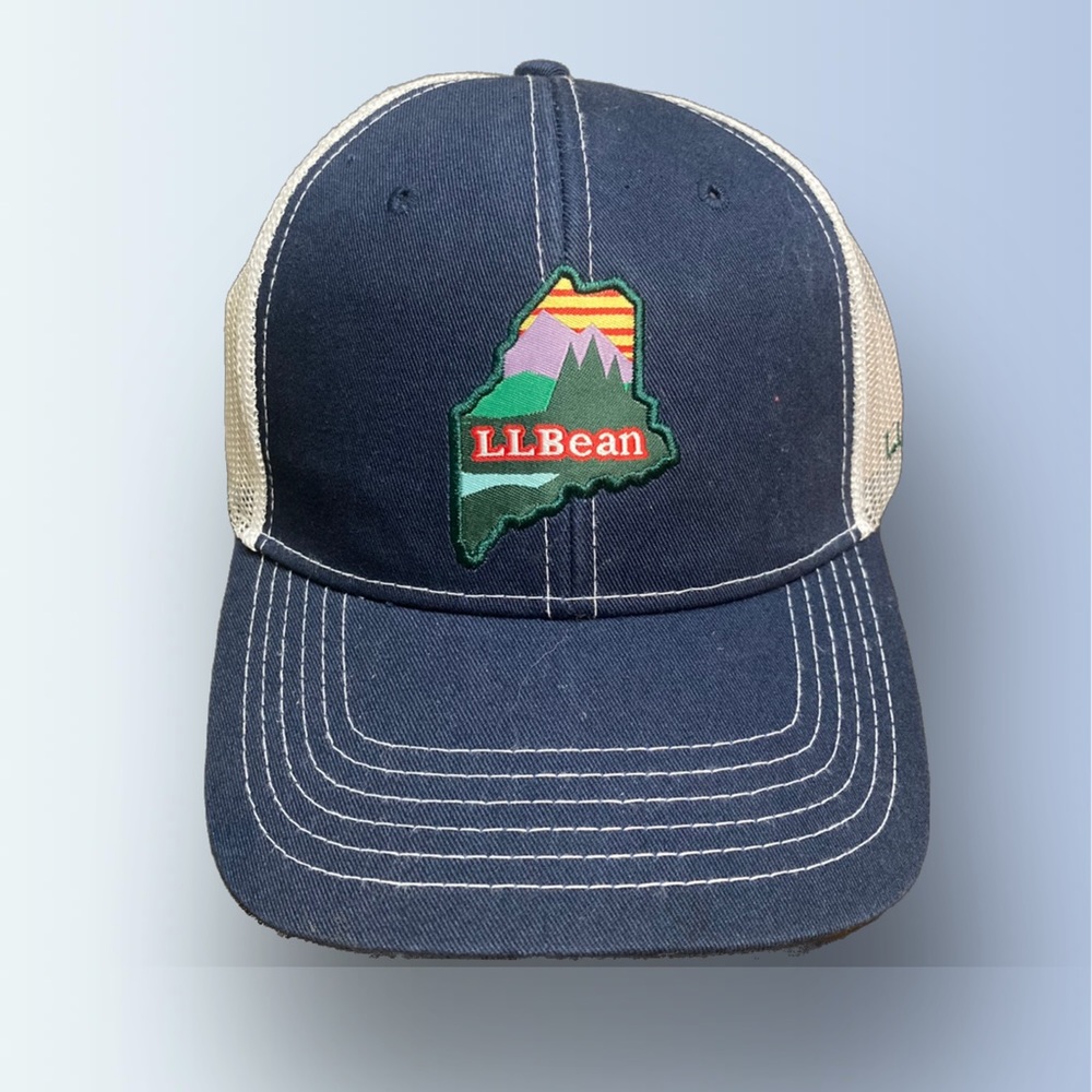NEW LL Bean Mastercard Maine Patch Navy Blue White Adjustable Trucker Hat Cap